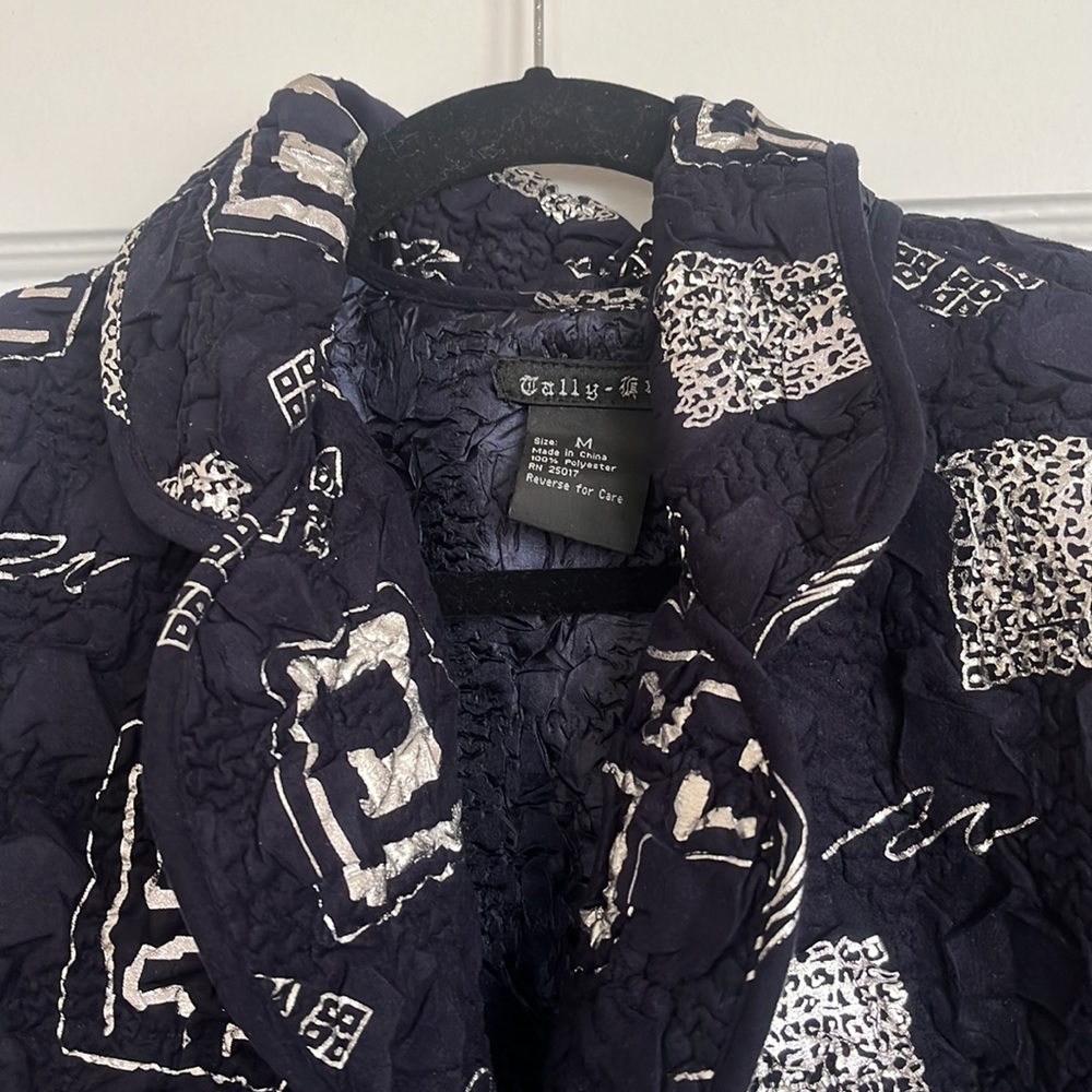 Navy Silver Patterned Textured Jacket - image 3